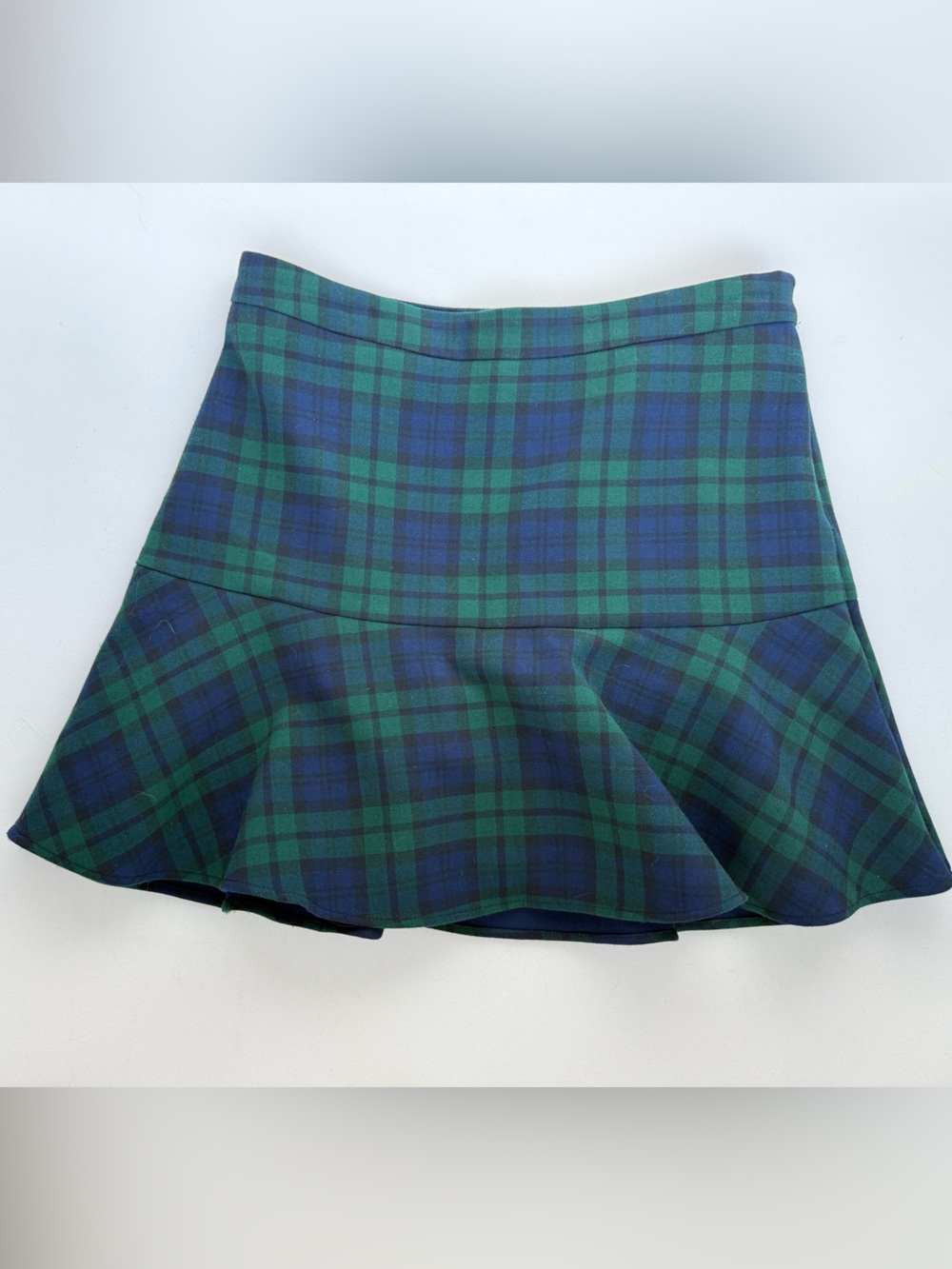 VINEYARD VINES Navy Blue Green Tartan Plaid Poly Ruffle Hem Short Skirt Size 4